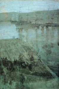 Whistler's <i> الموسيقى الهادئة باللونين الأزرق والذهبي: خليج فالبارايسو </ i> (1866) ، أول سلسلة من سلسلة Nocturne.