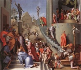 In Pontormo's <i>Joseph in Egypt</i> (1515-1518), it is believed that the boy in brown seated on the lower step was modelled off the young Bronzino.