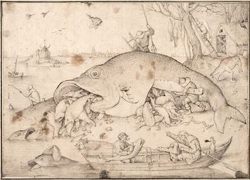 Pieter Bruegel the Elder's engraving <i>Big Fish Eat Little Fish</i> (1556)