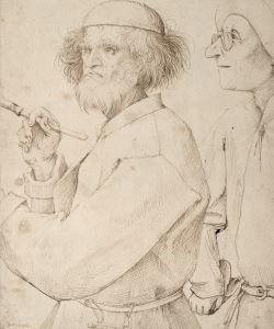 <i>The Painter and The Connoisseur</i> (c. 1565), is considered to be Bruegel's self-portrait, and also a piece of social commentary
