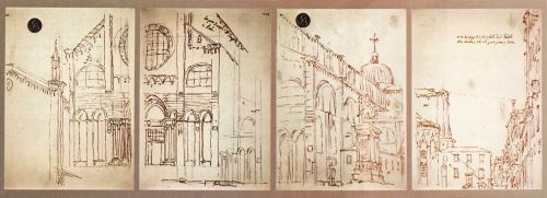 4 رسومات من كاناليتو ، تمثل كامبو سان جيوفاني إي باولو في البندقية ، تم الحصول عليها باستخدام كاميرا مظلمة. (البندقية ، جاليري ديل أكاديميا)