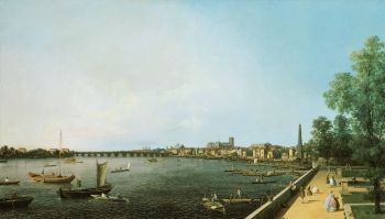 كاناليتو ، <i> لندن: نهر التايمز من Somerset House Terrace نحو Westminster </i> (1750-51) - الآن في Royal Collection Trust ، لندن