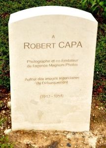 Headstone of Robert Capa in Bayeux (Normandy, France). his grave is in Amawalk, Yorktown, New York