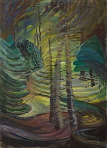 Emily Carr's late career paintings, such as <i>Dancing Sunlight</i> (1937), show her modern approach to rendering Canada's natural wilderness.