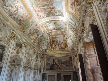 Carracci's great ceiling masterpiece at the Galleria Farnese in the Palazzo Farnese. Considered the most glorious and influential ceiling decoration in Rome since Michelangelo's Sistine Chapel (completed over half a century earlier) it is considered a supreme example of Baroque Western art with next generation painters flocking to study it.