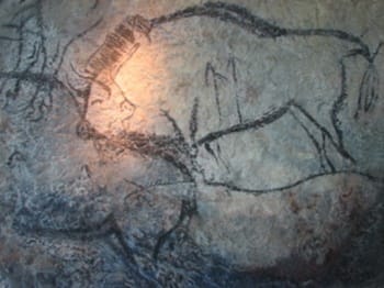 Bison depicted on the walls in the Niaux cave in Niaux, France. Dating to about 12,000-10,000 BCE, ibex and horses were frequently drawn in the caves' interior in addition to bison.