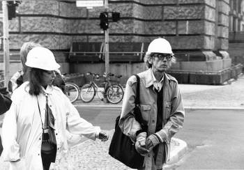 Christo and Jeanne-Claude in Berlin in 1995, working on the final stages of their monumental project <i>Wrapped Reichstag</i>, which they had begun to conceive in 1971.