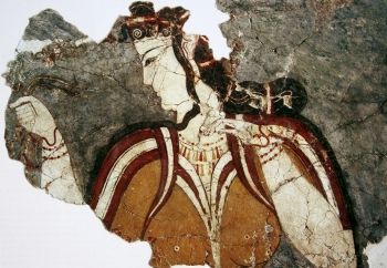 هذه القطعة من لوحة جصية (القرن </ sup> 13 قبل الميلاد) من الأكروبوليس في ميسينا قد تصور إلهة أو كاهنة.