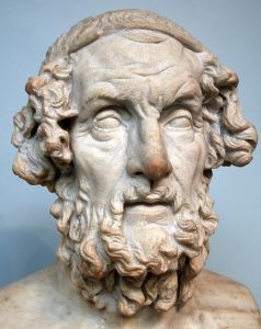 يُظهر هذا التمثال النصفي لهوميروس ، وهو نسخة رومانية من أصل يوناني يعود إلى القرن الثاني قبل الميلاد ، الشاعر الملحمي الذي كان أعمى وفقًا للأسطورة.