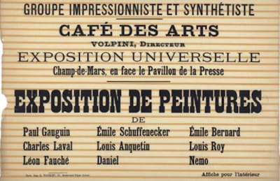 Poster of the Exhibition of Paintings by the Impressionist and Synthetist Group, at Café des Arts, Volpini. June 1889