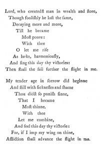 George Herbert's “Easter Wings”, a devotional poem published in 1633.