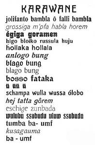 Hugo Ball's Dada poem “Karawane”, as it was published in 1920. Poems like these would have been performed at the Dada club Cabaret Voltaire in Zurich.