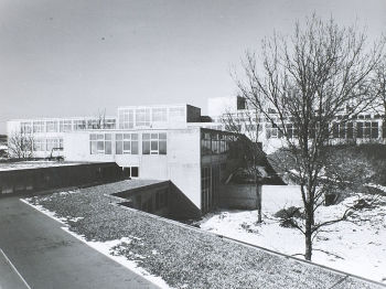 The campus of the Hochschule für Gestaltung in Ulm, West Germany, in 1955. It was here in 1953 that Eugen Gomringer secured work as secretary to the Concrete Artist Max Bill