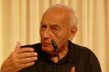 Eugen Gomringer pictured at a poetry festival in Berlin in 2018. Gomringer continues to perform and discuss his work at the age of 95.