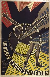 The Stenberg Brothers, poster for <i>Man with a Movie Camera</i> (1929). The brothers were innovators in the use of geometry, typography, and color. Here they perfectly capture the dynamism and energy of Vertov’s cinematic masterpiece.