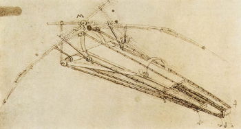 A true Renaissance Man, Da Vinci's endeavors were not limited to art. He also produced designs for a wide range of mechanical devices, such as this flying machine (a precursor to today's aircraft).