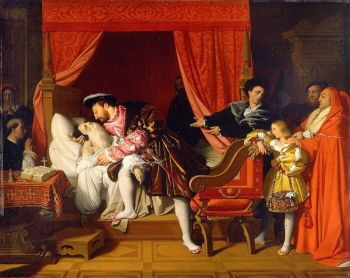 French painter Jean Auguste Dominique Ingres depicted the final moments of Da Vinci's life in <i>François I Receives the Last Breaths of Leonardo da Vinci</i> (1818).