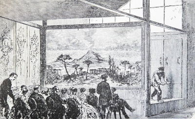 The rotating Diorama theater transformed painted landscape and architectural panoramas through light, color and sound effects