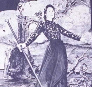 Detail featuring Gala Dalí from the exhibition poster “Salvador Dalí in 1972 at Meurice Hotel, rue de Rivoli, 1st arrondissement, Paris, France”.