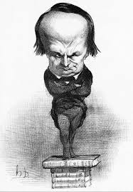 Daumier's caricatures were highly creative. In this 1849 drawing Victor Hugo is powerfully standing on a stack of books.