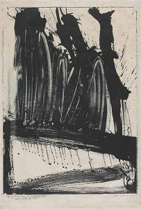 De Kooning translated his gestural painting techniques he honed throughout his early years into experiments with various media, including lithography, as in <i>Waves #2</i> (1960).