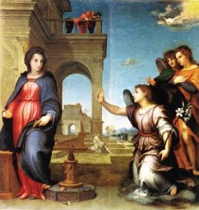 <i>The Annunciation</i> (1512-13): a transitional work by del Sarto which was completed while the sculptor Pontormo was still his apprentice.