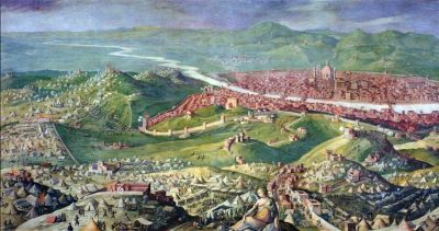 The battle painting, <i>The 1530 Siege of Florence</i> (1558), a Mannerist fresco by one of del Sarto's most famous students, Giorgio Vasari.