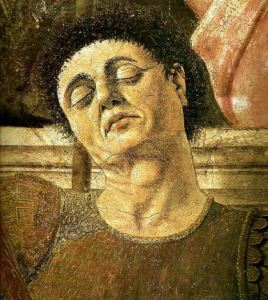 A sleeping soldier from Piero's fresco 'The Resurrection', thought to be a self-portrait