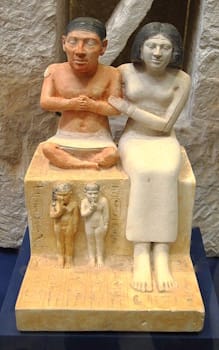 Limestone sculpture of Seneb with his wife and children found in Seneb’s Tomb (ca. 2520 BC) in 1926.