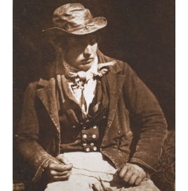 David Octavius Hill and Robert Adamson's <i>Willie Liston, 'Redding [cleaning or preparing] the line'; Newhaven fisherman</i> (1845) shows one of many fishermen portrayed in their extensive documentation of village life.