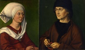 <i>The artist's depictions of his parents: Portrait of Barbara Dürer, née Holper</i>(1490) and <i>Albrecht Dürer the Elder with a Rosary</i> (1490)