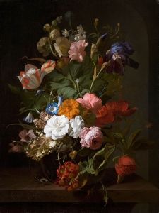 جمعت <i> إناء بالزهور </ i> (1700) لريتشيل رويش (1700) بين المراقبة الدقيقة لكل بتلة وإحساس حيوي بالألوان.