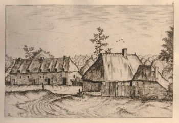 يصور <i> منظر طبيعي بإطلالة على قرية </ i> (1559-1561) من The Master of the Small Landscapes صورة قرية صغيرة ومتواضعة كما لو نظر إليها مسافر يقترب من الطريق في المقدمة اليسرى.
