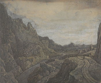استخدم <i> منظر طبيعي صخري بطريق ونهر لهيركوليس سيجرز (حوالي 1622-1625) عملية الطباعة الفريدة ثلاثية الألوان الخاصة به لتصوير منظر طبيعي متخيل في وهج ضوء الصباح الباكر.