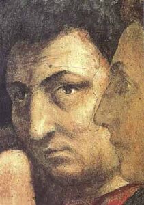 Masaccio included this self-portrait in his Brancacci Chapel fresco, <i>St. Peter Raising the Son of Theophilus and St. Peter Enthroned as First Bishop of Antioch</i> (1426-27).