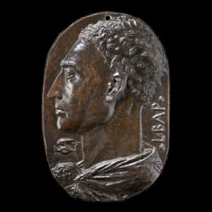 Leon Battista Alberti's <i>Self-Portrait</i> (c. 1435) presents himself in the guise of a classical Roman, while to the left, beneath his chin is the winged eye symbol, representing the all seeing eye of God or of Egyptian hieroglyphics which was his personal emblem.