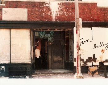 A 1984 photograph of Patti Astor's FUN Gallery, often recognized as the first gallery in the East Village Art scene of the 1980s. Photograph by Polish-American artist Jacek Tylicki.