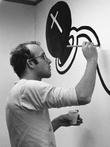 Graffiti artist Keith Haring (pictured here in 1986) rose to fame after first being shown at the FUN Gallery in the East Village in the early 1980s.