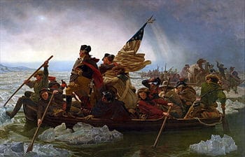 Emanuel Leutze, <i>Washington Crossing the Delaware</i> (1851). One of the most iconic images of American history was in fact painted by a German-born artist living in Düsseldorf. Johnson later made his own copy of the painting.