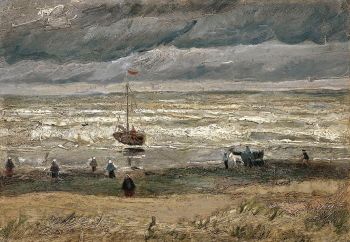 The pigment of Vincent van Gogh's <i>Scheveningen beach in stormy weather</i> (c. 1892) retains some of the sand blown onto the canvas by gusts of wind.