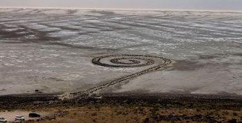 The most famous work of Earth Art - Smithson's <i>Spiral Jetty</i> (1970) in The Great Salt Lake, Utah