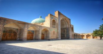 The Jama Masjid mosque, built between 1650 and 1656, is just one of many striking architectural influences that Monir would have encountered in her earliest years growing up in Qazvin, Iran.