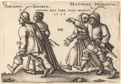 Sebald Beham's “January and February” (1546) from <i>Peasant Festival</i>