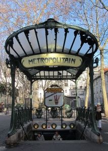 This photograph shows one of Hector Guimard's Art Nouveau entrances to the Paris metro (1903).