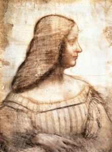 <i>Portrait of Isabella d'Este</i>, 1499-1500, by Leonardo da Vinci. Chalk drawing, Paris, Musée du Louvre