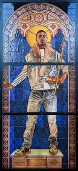 American painter Kehinde Wiley recently began making stained glass art, as in <i>Saint Adelaide</i>, (2014).