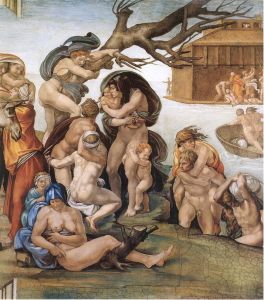 Detail of <i>The Deluge</i> by Michelangelo in the Sistine Chapel. Michelangelo's power overwhelmed Gleyre and led to a period of “mediative inactivity”.