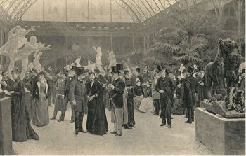 A nineteenth-century Salon in Paris, the scene of Gleyre's triumph of 1843. 'Varnishing Day at the Palace of Champs-Élysées', picture by Jean-André Rixens.