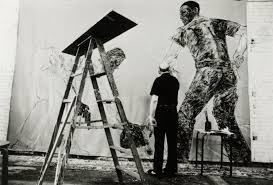 Leon Golub working on one of his <i>Mercenaries</i> paintings