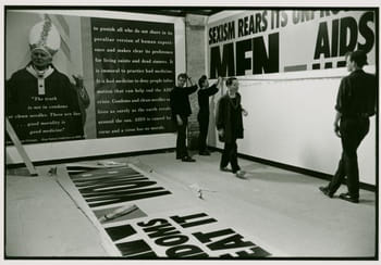 Gran Fury Installing <i>Sexism Rears Its Unprotected Head</i> at the Venice Biennale, 1990